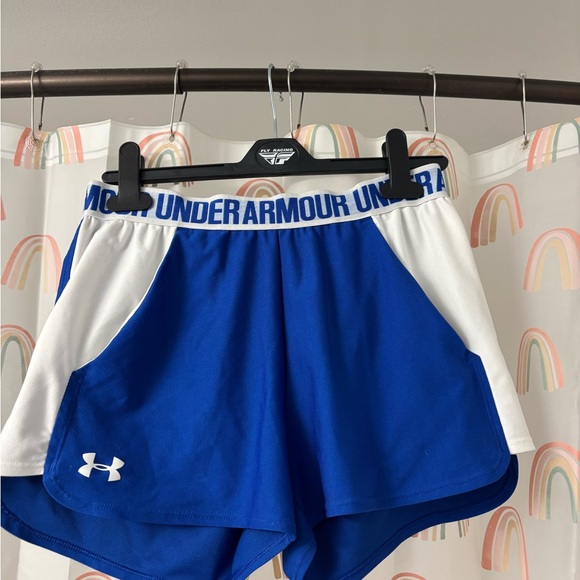 Under Armour Women's Athletic Shorts in Blue and White - Picture 1 of 2